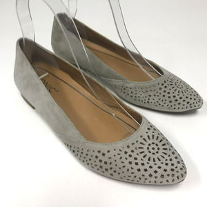 Vionic Carmela Gray Suede Pointed Toe Flat Womens 7 Slip On Perforated Orthoheel